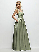 Side View Thumbnail - Sage Scoop Neck Inset Corset Satin Maxi Dress with Pockets