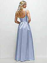 Rear View Thumbnail - Sky Blue Scoop Neck Inset Corset Satin Maxi Dress with Pockets