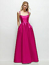 Front View Thumbnail - Think Pink Scoop Neck Inset Corset Satin Maxi Dress with Pockets