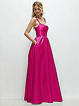 Side View Thumbnail - Think Pink Scoop Neck Inset Corset Satin Maxi Dress with Pockets