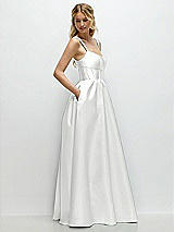 Side View Thumbnail - White Scoop Neck Inset Corset Satin Maxi Dress with Pockets