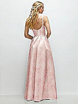 Rear View Thumbnail - Bow And Blossom Print Scoop Neck Inset Corset Floral Satin Maxi Dress with Pockets