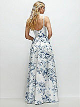 Rear View Thumbnail - Cottage Rose Larkspur Scoop Neck Inset Corset Floral Satin Maxi Dress with Pockets