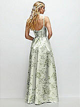 Rear View Thumbnail - Cottage Rose Sage Scoop Neck Inset Corset Floral Satin Maxi Dress with Pockets