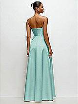 Rear View Thumbnail - Coastal Strapless Draped Cat-Eye Satin Maxi Dress with Full Skirt