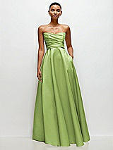 Side View Thumbnail - Mojito Strapless Draped Cat-Eye Satin Maxi Dress with Full Skirt