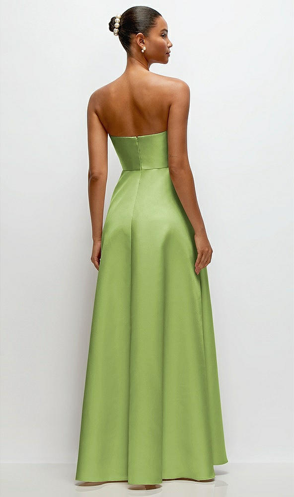 Back View - Mojito Strapless Draped Cat-Eye Satin Maxi Dress with Full Skirt