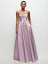 Side View Thumbnail - Suede Rose Strapless Draped Cat-Eye Satin Maxi Dress with Full Skirt