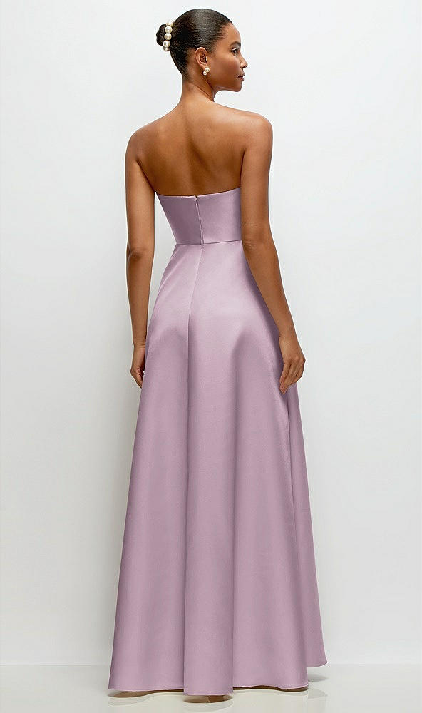 Back View - Suede Rose Strapless Draped Cat-Eye Satin Maxi Dress with Full Skirt