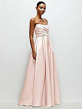 Front View Thumbnail - Blush Strapless Draped Cat-Eye Satin Maxi Dress with Full Skirt