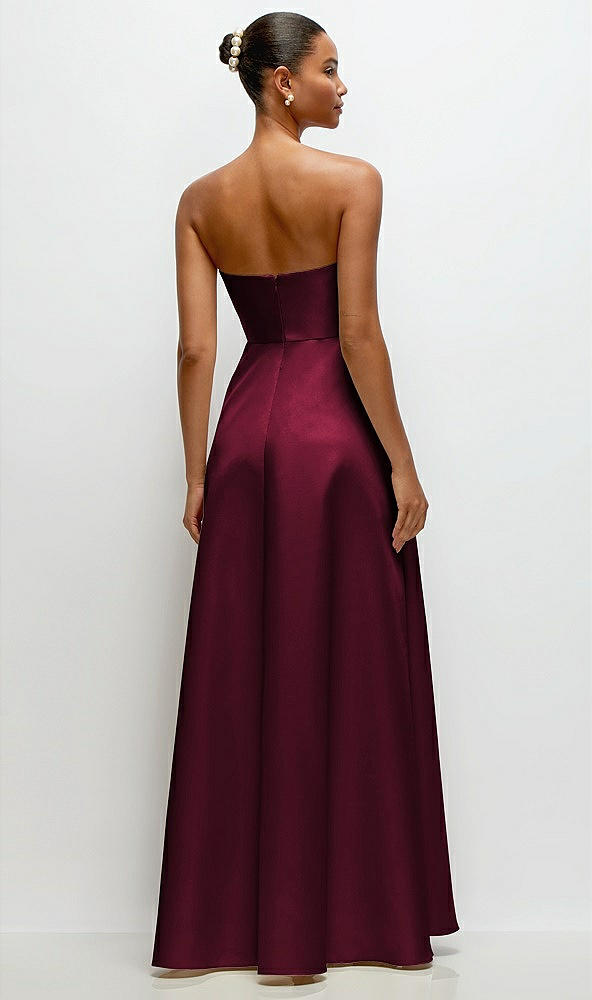 Back View - Cabernet Strapless Draped Cat-Eye Satin Maxi Dress with Full Skirt