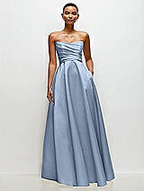 Side View Thumbnail - Cloudy Strapless Draped Cat-Eye Satin Maxi Dress with Full Skirt