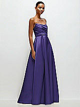 Front View Thumbnail - Grape Strapless Draped Cat-Eye Satin Maxi Dress with Full Skirt