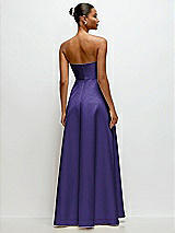 Rear View Thumbnail - Grape Strapless Draped Cat-Eye Satin Maxi Dress with Full Skirt