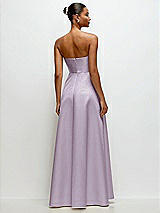 Rear View Thumbnail - Lilac Haze Strapless Draped Cat-Eye Satin Maxi Dress with Full Skirt