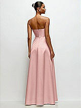 Rear View Thumbnail - Rose - PANTONE Rose Quartz Strapless Draped Cat-Eye Satin Maxi Dress with Full Skirt