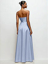 Rear View Thumbnail - Sky Blue Strapless Draped Cat-Eye Satin Maxi Dress with Full Skirt