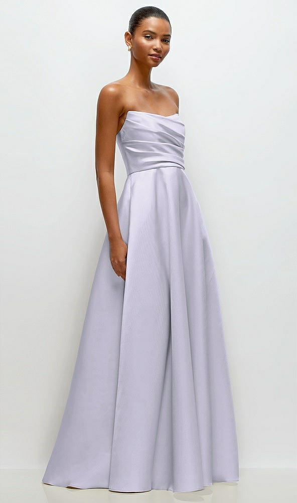 Front View - Silver Dove Strapless Draped Cat-Eye Satin Maxi Dress with Full Skirt