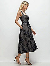 Side View Thumbnail - Noir Midnight Navy Noir Midnight Navy Square Neck Floral Metallic Jacquard Midi Dress