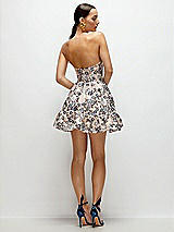 Rear View Thumbnail - Indigo Midnight Strapless Cat-Eye Corset Gilt Indigo Brocade Floral Mini Dress with Ruffle Hem