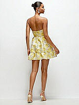 Rear View Thumbnail - Golden Yellow Golden Yellow Strapless Cat-Eye Floral Jacquard Corset Mini Dress with Ruffle Hem