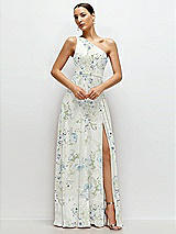 Front View Thumbnail - Bleu Garden Chiffon One-Shoulder Maxi Dress with Circle Skirt