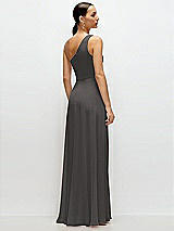 Rear View Thumbnail - Caviar Gray Chiffon One-Shoulder Maxi Dress with Circle Skirt