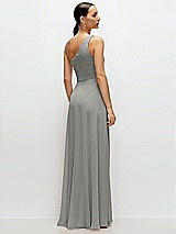 Rear View Thumbnail - Chelsea Gray Chiffon One-Shoulder Maxi Dress with Circle Skirt