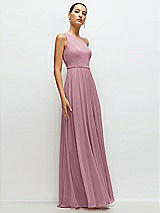 Side View Thumbnail - Dusty Pink Chiffon One-Shoulder Maxi Dress with Circle Skirt