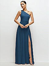 Front View Thumbnail - Dusk Blue Chiffon One-Shoulder Maxi Dress with Circle Skirt