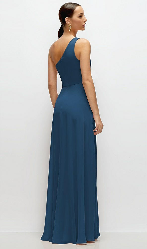 Back View - Dusk Blue Chiffon One-Shoulder Maxi Dress with Circle Skirt