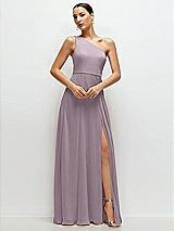 Front View Thumbnail - Lilac Dusk Chiffon One-Shoulder Maxi Dress with Circle Skirt