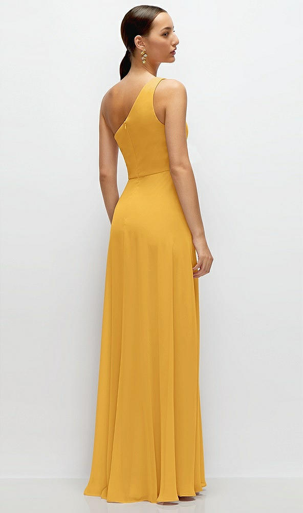 Back View - NYC Yellow Chiffon One-Shoulder Maxi Dress with Circle Skirt