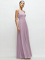 Side View Thumbnail - Suede Rose Chiffon One-Shoulder Maxi Dress with Circle Skirt