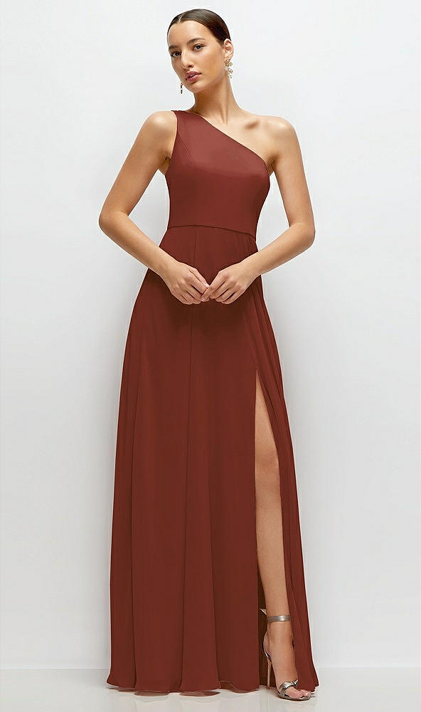 Front View - Auburn Moon Chiffon One-Shoulder Maxi Dress with Circle Skirt