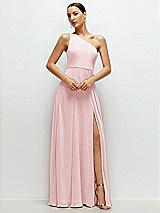 Front View Thumbnail - Ballet Pink Chiffon One-Shoulder Maxi Dress with Circle Skirt