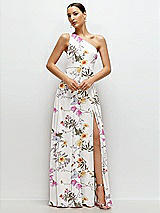 Front View Thumbnail - Butterfly Botanica Ivory Chiffon One-Shoulder Maxi Dress with Circle Skirt