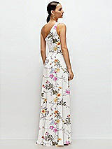 Rear View Thumbnail - Butterfly Botanica Ivory Chiffon One-Shoulder Maxi Dress with Circle Skirt