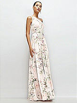 Side View Thumbnail - Blush Garden Chiffon One-Shoulder Maxi Dress with Circle Skirt