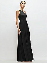 Side View Thumbnail - Black Chiffon One-Shoulder Maxi Dress with Circle Skirt