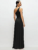 Rear View Thumbnail - Black Chiffon One-Shoulder Maxi Dress with Circle Skirt