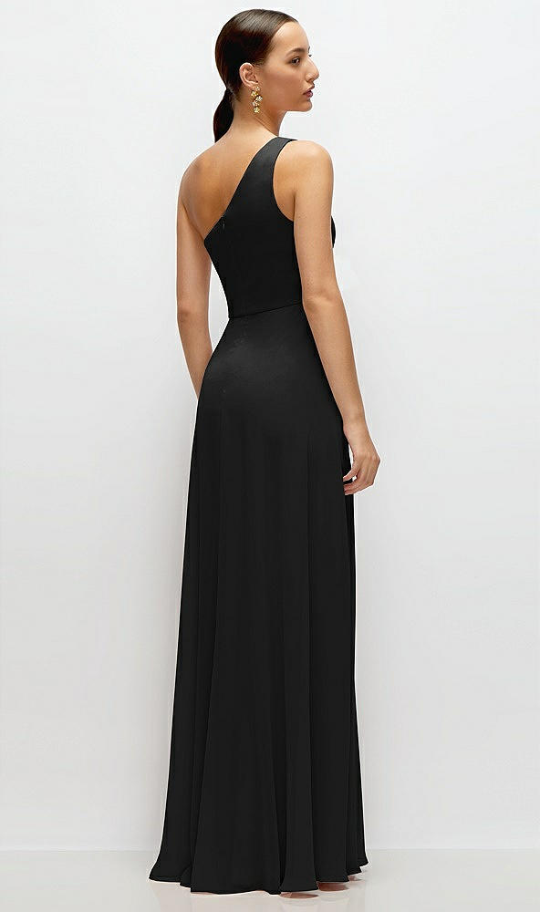 Back View - Black Chiffon One-Shoulder Maxi Dress with Circle Skirt