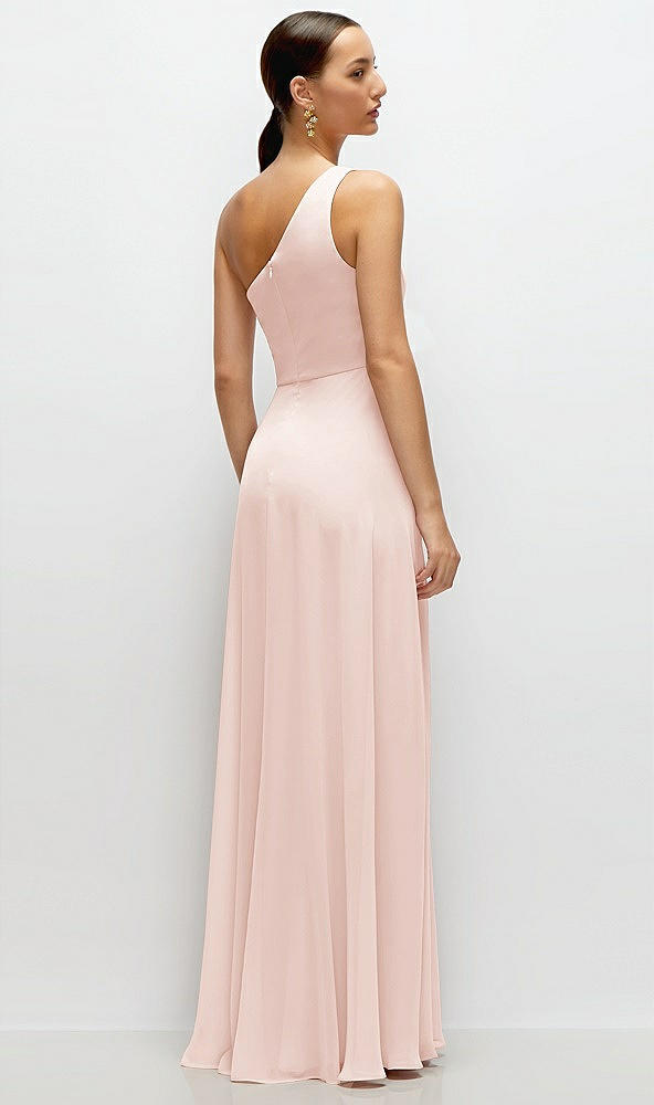 Back View - Blush Chiffon One-Shoulder Maxi Dress with Circle Skirt