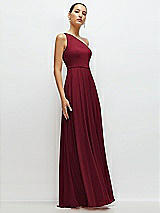 Side View Thumbnail - Burgundy Chiffon One-Shoulder Maxi Dress with Circle Skirt