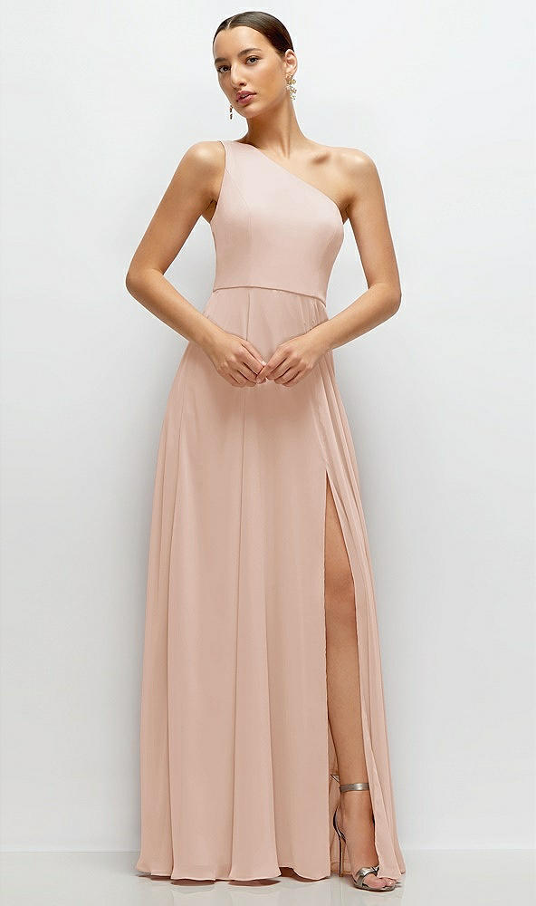 Front View - Cameo Chiffon One-Shoulder Maxi Dress with Circle Skirt