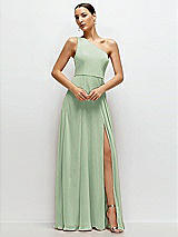 Front View Thumbnail - Celadon Chiffon One-Shoulder Maxi Dress with Circle Skirt