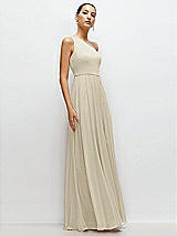 Side View Thumbnail - Champagne Chiffon One-Shoulder Maxi Dress with Circle Skirt