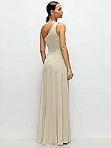 Rear View Thumbnail - Champagne Chiffon One-Shoulder Maxi Dress with Circle Skirt