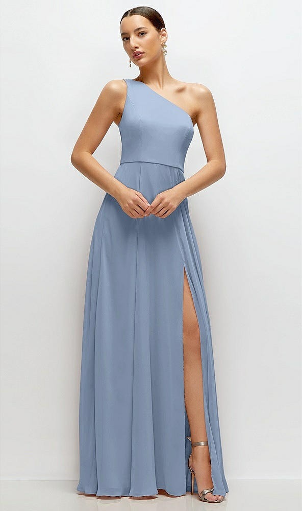 Front View - Cloudy Chiffon One-Shoulder Maxi Dress with Circle Skirt