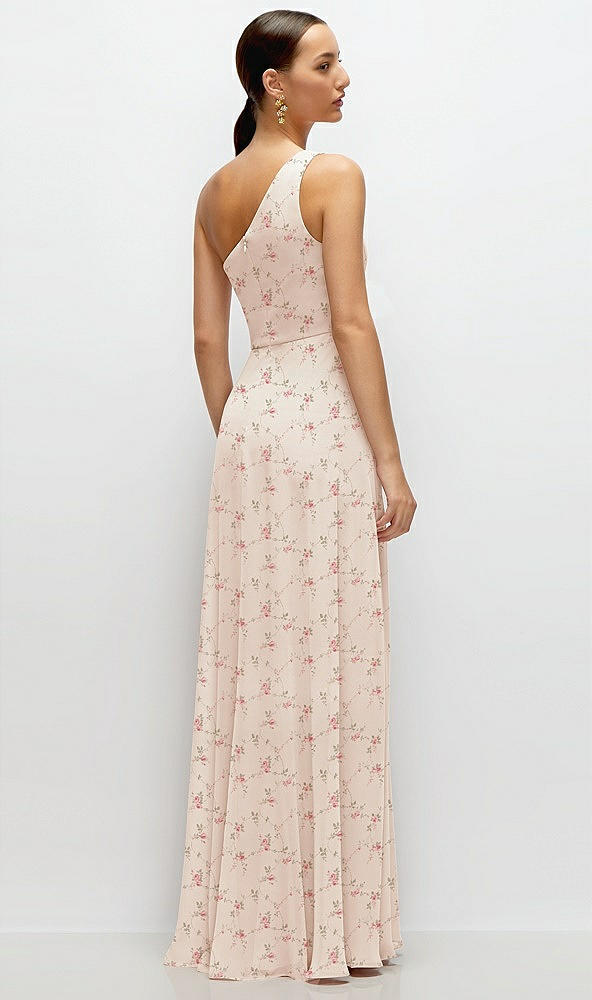 Back View - Coquette Floral Print Chiffon One-Shoulder Maxi Dress with Circle Skirt